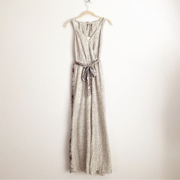 Hem & Thread Surplus Snake Print Belted Wide Leg Jumpsuit Silver/Brown S (4/6) - Picture 5 of 12